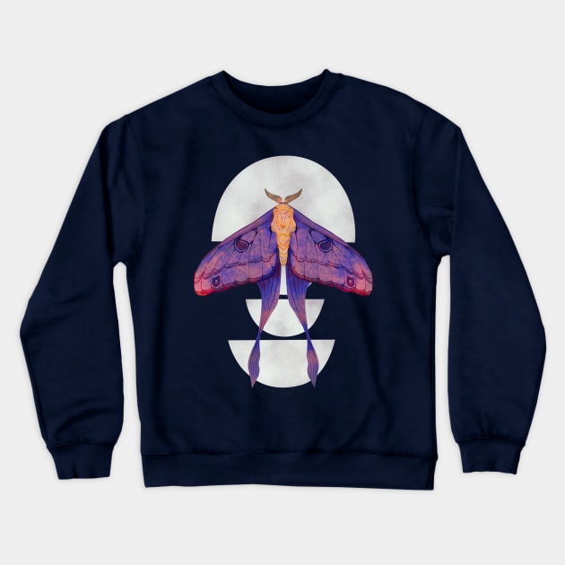 Purple Luna Moth on Half Moons Watercolor Art Crewneck Sweatshirt by venglehart